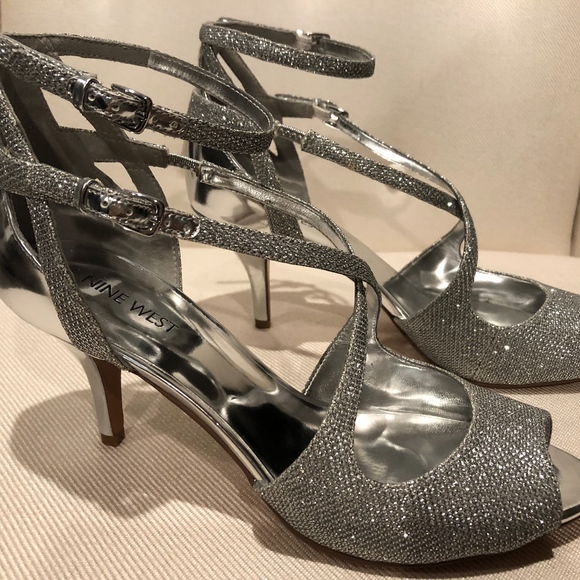 Nine West Shoes - Nine West Silver/Silver Fabric heels